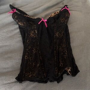 Elegant Black Lace Lingerie with Pink Accents